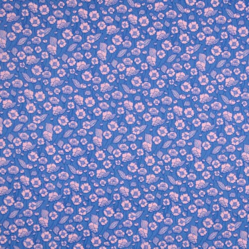 Popeline - Blumen blau-rosa